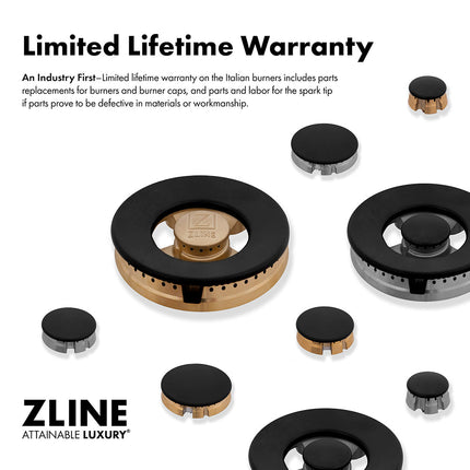 ZLINE 36 in. Classic Gas Rangetop with 6 Brass Burners and Porcelain Cooktop in Stainless Steel with Griddle (RT-BR-GR-36)
