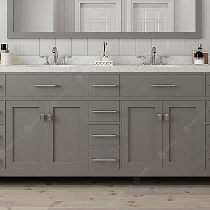 VHG MD-2178-DWQSQ-GR-NM Caroline Parkway 78" Double Bath Vanity in Gray with White Quartz Top and Square Sinks VHG