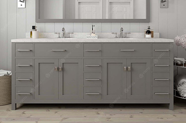 VHG MD-2178-DWQSQ-GR-NM Caroline Parkway 78" Double Bath Vanity in Gray with White Quartz Top and Square Sinks VHG