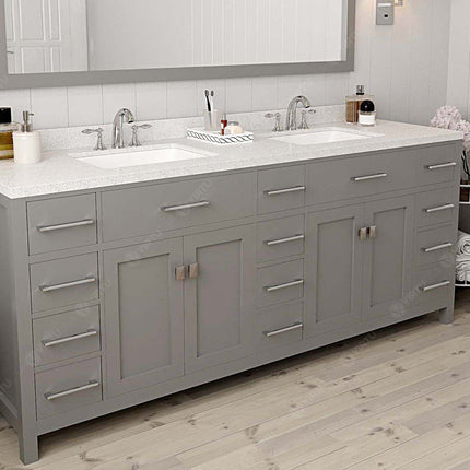 VHG MD-2178-DWQSQ-GR-NM Caroline Parkway 78" Double Bath Vanity in Gray with White Quartz Top and Square Sinks VHG