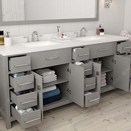 VHG MD-2178-DWQSQ-GR-NM Caroline Parkway 78" Double Bath Vanity in Gray with White Quartz Top and Square Sinks VHG