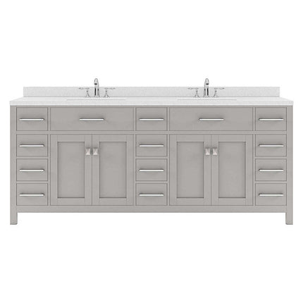 VHG MD-2178-DWQSQ-GR-NM Caroline Parkway 78" Double Bath Vanity in Gray with White Quartz Top and Square Sinks VHG