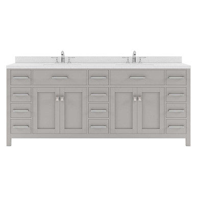 VHG MD-2178-DWQSQ-GR-NM Caroline Parkway 78" Double Bath Vanity in Gray with White Quartz Top and Square Sinks VHG