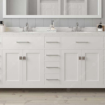 VHG MD-2178-DWQSQ-WH-NM Caroline Parkway 78" Double Bath Vanity in White with White Quartz Top and Square Sinks VHG