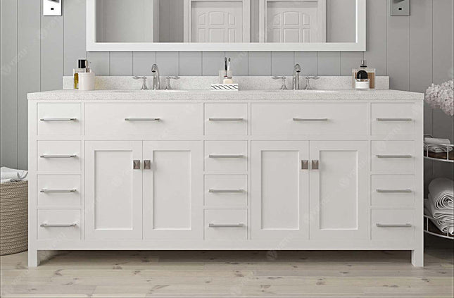 VHG MD-2178-DWQSQ-WH-NM Caroline Parkway 78" Double Bath Vanity in White with White Quartz Top and Square Sinks VHG