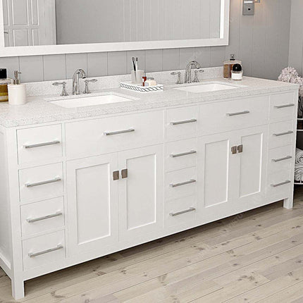 VHG MD-2178-DWQSQ-WH-NM Caroline Parkway 78" Double Bath Vanity in White with White Quartz Top and Square Sinks VHG