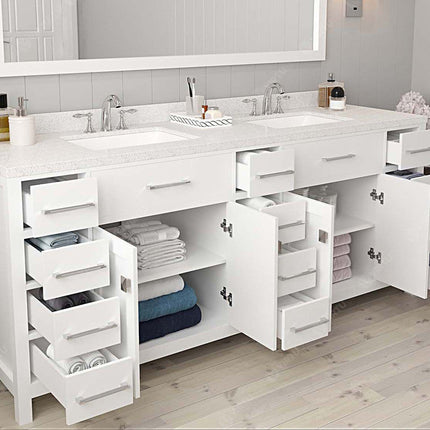 VHG MD-2178-DWQSQ-WH-NM Caroline Parkway 78" Double Bath Vanity in White with White Quartz Top and Square Sinks VHG