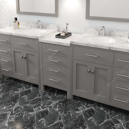 VHG MD-2193-CMRO-GR-NM Caroline Parkway 93" Double Bath Vanity in Gray with Cultured Marble Quartz Top and Round Sinks