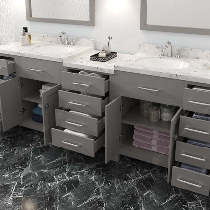 VHG MD-2193-CMRO-GR-NM Caroline Parkway 93" Double Bath Vanity in Gray with Cultured Marble Quartz Top and Round Sinks