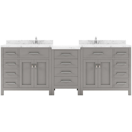 VHG MD-2193-CMSQ-GR-NM Caroline Parkway 93" Double Bath Vanity in Gray with Cultured Marble Quartz Top and Square Sinks