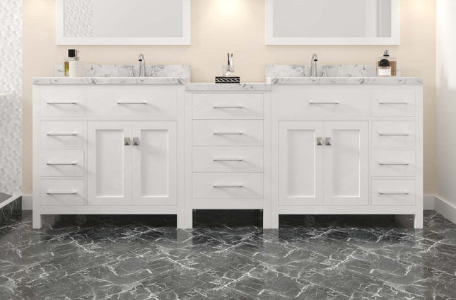 VHG MD-2193-CMRO-WH-NM Caroline Parkway 93" Double Bath Vanity in White with Cultured Marble Quartz Top and Round Sinks