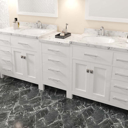VHG MD-2193-CMRO-WH-NM Caroline Parkway 93" Double Bath Vanity in White with Cultured Marble Quartz Top and Round Sinks