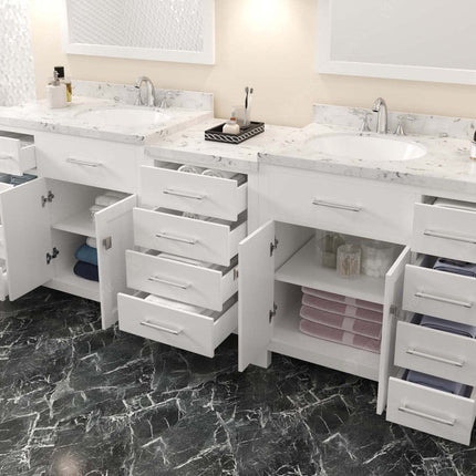 VHG MD-2193-CMRO-WH-NM Caroline Parkway 93" Double Bath Vanity in White with Cultured Marble Quartz Top and Round Sinks