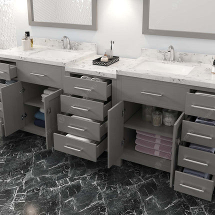 VHG MD-2193-CMSQ-GR-NM Caroline Parkway 93" Double Bath Vanity in Gray with Cultured Marble Quartz Top and Square Sinks