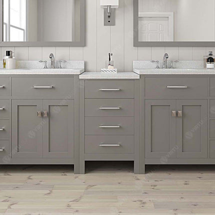 VHG MD-2193-DWQRO-GR-NM Caroline Parkway 93" Double Bath Vanity in Gray with White Quartz Top and Round Sinks