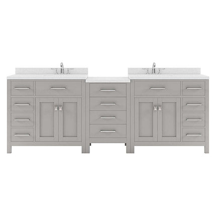VHG MD-2193-DWQRO-GR-NM Caroline Parkway 93" Double Bath Vanity in Gray with White Quartz Top and Round Sinks