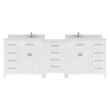 VHG MD-2193-DWQRO-WH-NM Caroline Parkway 93" Double Bath Vanity in White with White Quartz Top and Round Sinks VHG