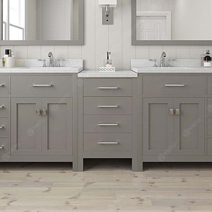 VHG MD-2193-DWQSQ-GR-NM Caroline Parkway 93" Double Bath Vanity in Gray with White Quartz Top and Square Sinks