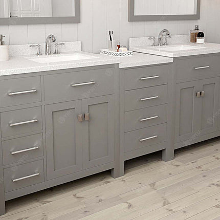 VHG MD-2193-DWQSQ-GR-NM Caroline Parkway 93" Double Bath Vanity in Gray with White Quartz Top and Square Sinks