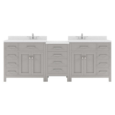 VHG MD-2193-DWQSQ-GR-NM Caroline Parkway 93" Double Bath Vanity in Gray with White Quartz Top and Square Sinks VHG