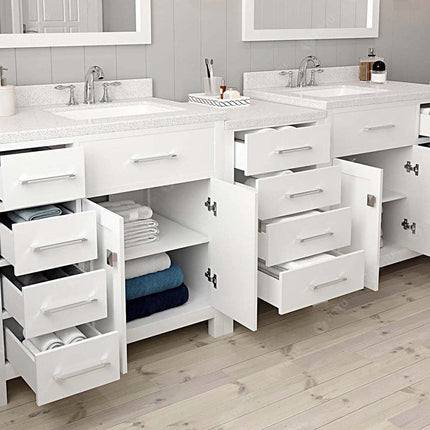 VHG MD-2193-DWQSQ-WH-NM Caroline Parkway 93" Double Bath Vanity in White with White Quartz Top and Square Sinks