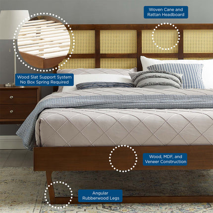 Modway MOD-6369 Sidney Cane and Wood Queen Platform Bed With Angular Legs - Plaza Home Decor