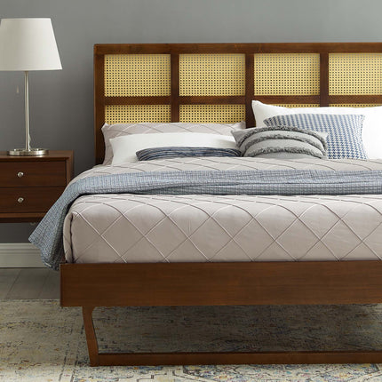 Modway MOD-6369 Sidney Cane and Wood Queen Platform Bed With Angular Legs - Plaza Home Decor