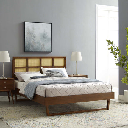 Modway MOD-6369 Sidney Cane and Wood Queen Platform Bed With Angular Legs - Plaza Home Decor