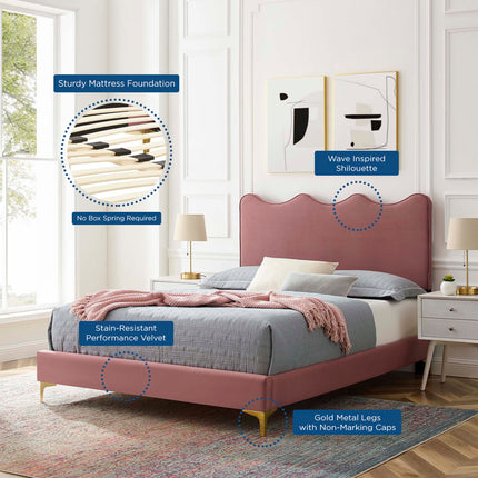 Modway MOD-6733 Current Performance Velvet Queen Platform Bed Modway