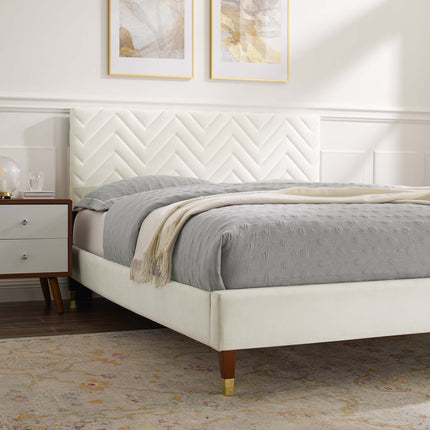 Modway MOD-6969 Leah Chevron Tufted Performance Velvet Queen Platform Bed Modway