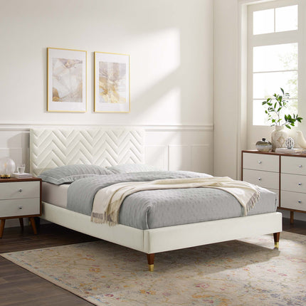 Modway MOD-6969 Leah Chevron Tufted Performance Velvet Queen Platform Bed Modway