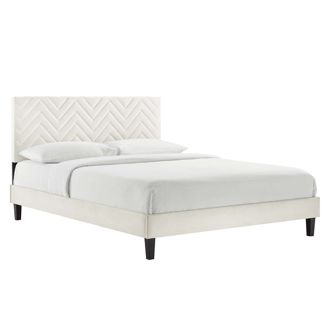 Modway MOD-6989 Leah Chevron Tufted Performance Velvet Twin Platform Bed Modway