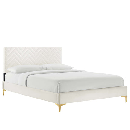 Modway MOD-6993 Leah Chevron Tufted Performance Velvet Full Platform Bed Modway