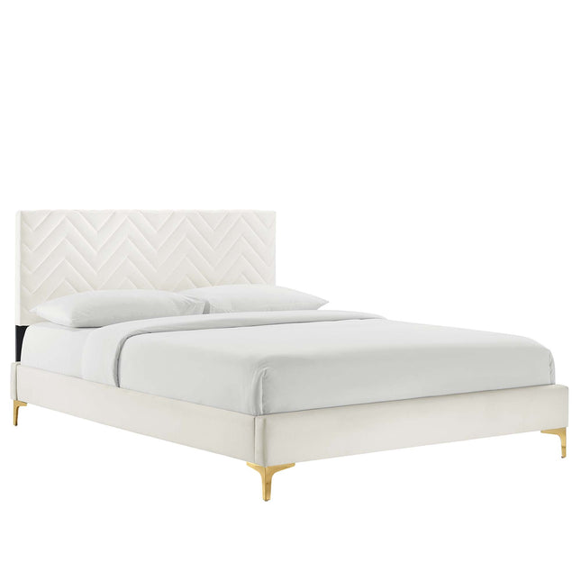 Modway MOD-6993 Leah Chevron Tufted Performance Velvet Full Platform Bed Modway