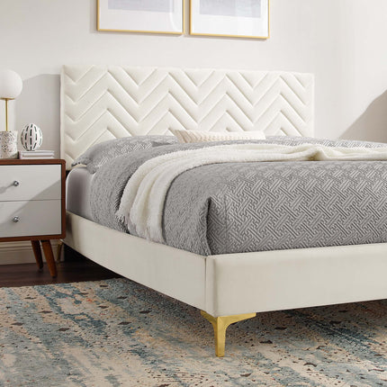 Modway MOD-6993 Leah Chevron Tufted Performance Velvet Full Platform Bed Modway