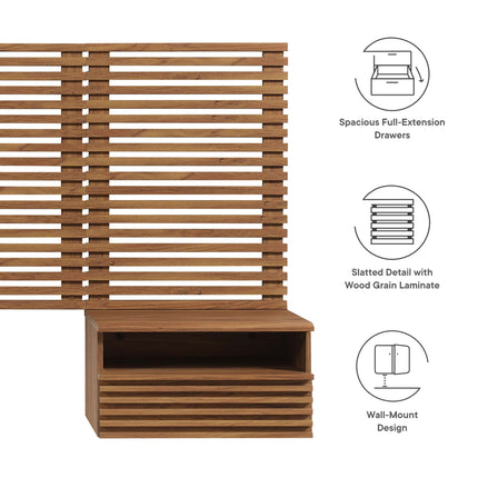 Modway MOD-7115 Render Wall Mount Twin Headboard and Modern Nightstands Modway