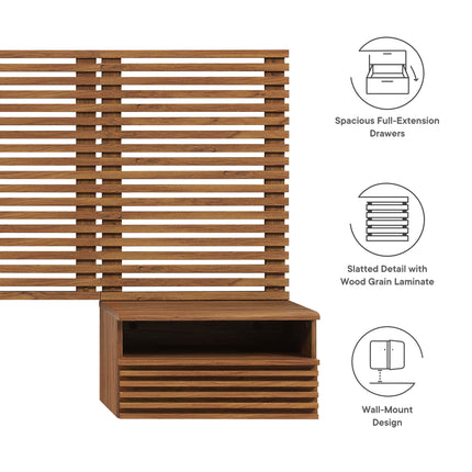 Modway MOD-7116 Render Wall Mount Queen Headboard and Modern Nightstands Modway