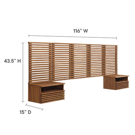 Modway MOD-7116 Render Wall Mount Queen Headboard and Modern Nightstands Modway