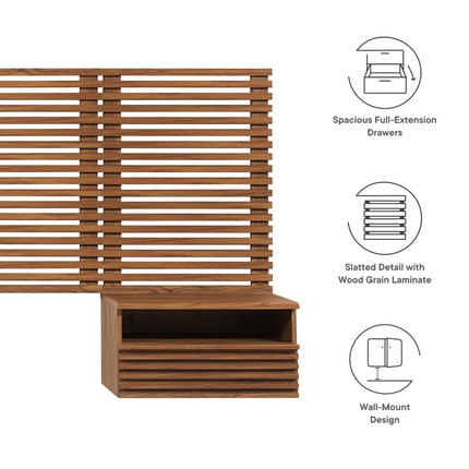 Modway MOD-7117 Render Wall Mount King Headboard and Modern Nightstands Modway