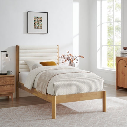 Modway MOD-7196 Olea Channel Tufted Boucle Solid Wood Twin Platform Bed Modway