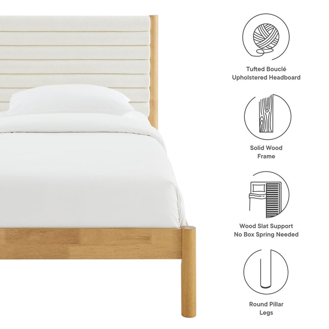 Modway MOD-7196 Olea Channel Tufted Boucle Solid Wood Twin Platform Bed Modway