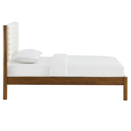 Modway MOD-7196 Olea Channel Tufted Boucle Solid Wood Twin Platform Bed Modway