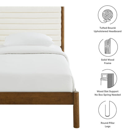 Modway MOD-7196 Olea Channel Tufted Boucle Solid Wood Twin Platform Bed Modway