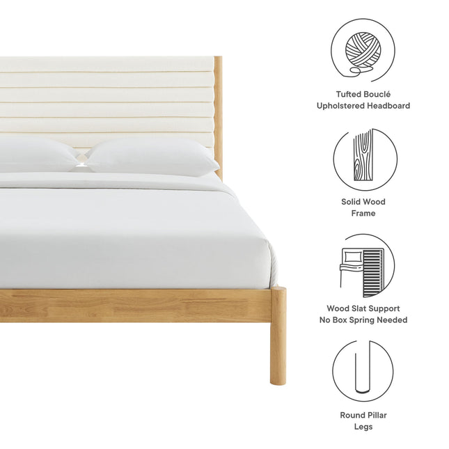 Modway MOD-7198 Olea Channel Tufted Boucle Solid Wood Queen Platform Bed Modway
