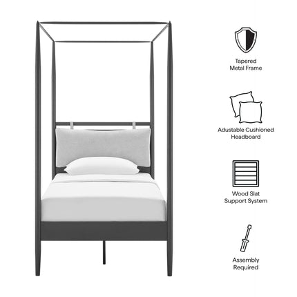 Modway MOD-7221 Marlowe 4-Poster Canopy Metal Twin Platform Bed Modway
