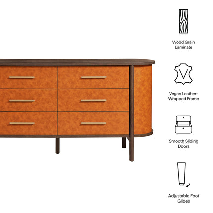 Modway MOD-7228 Coralie Curved 6-Drawer Vegan Leather Oval Dresser Modway