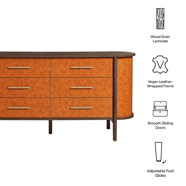 Modway MOD-7228 Coralie Curved 6-Drawer Vegan Leather Oval Dresser Modway