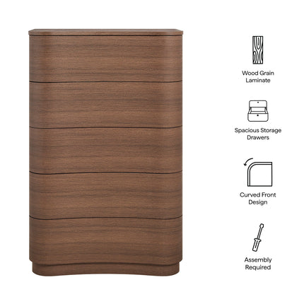 Modway MOD-7231 Mirae 5-Drawer Curved Dresser Chest of Drawers Modway