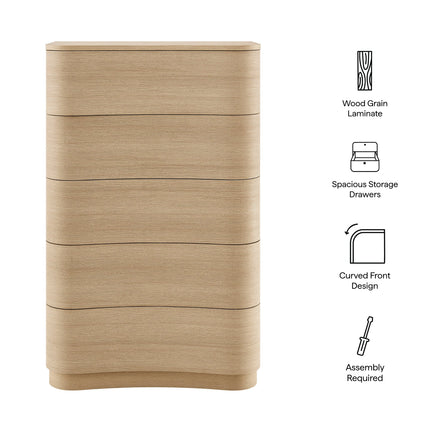 Modway MOD-7231 Mirae 5-Drawer Curved Dresser Chest of Drawers Modway