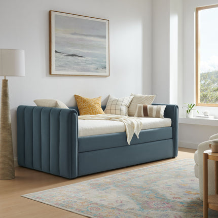 Modway MOD-7234 Veyla Channel Tufted Performance Velvet Twin Daybed With Trundle Modway